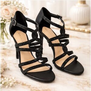 Gianni Bini Black Rhinestone Strappy Heels Open Toe Sandals Womens 8.5M